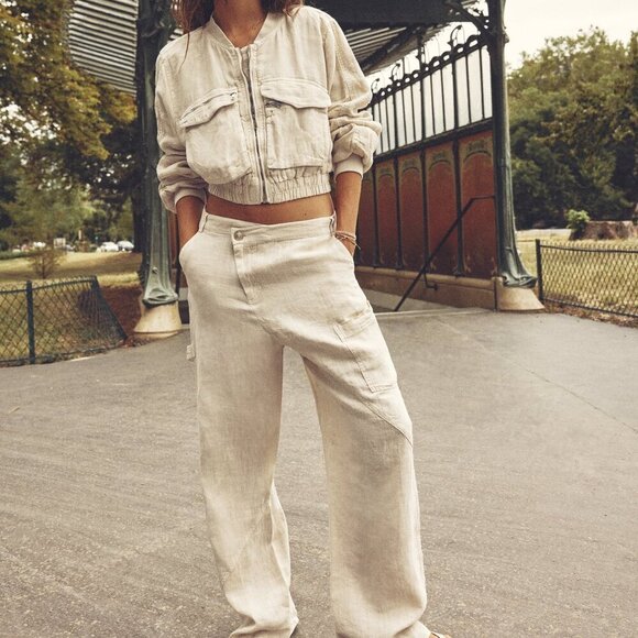 ZARA LINEN PANTS AND LINEN BOMBER JACKET SET - Picture 5 of 8